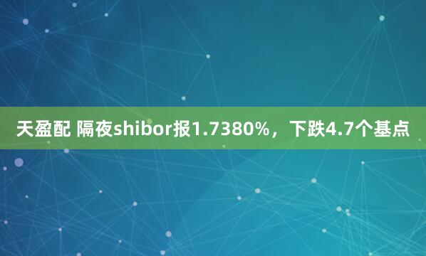 天盈配 隔夜shibor报1.7380%，下跌4.7个基点